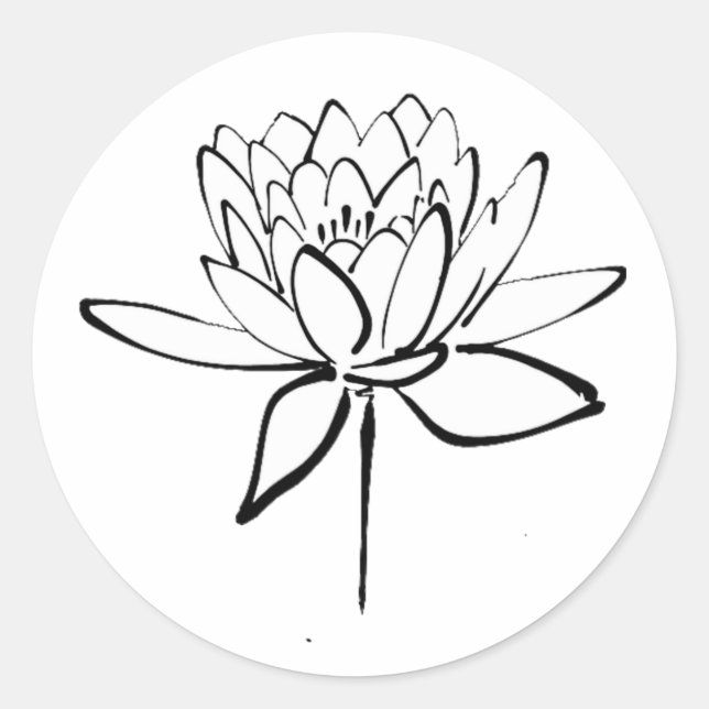 Sticker Rond Lotus Flower Black and White Ink Dessin Art (Devant)