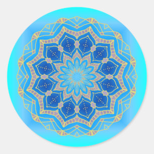 Sticker Rond Lotus mandala in turquoise and blue
