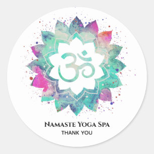 Sticker Rond *~* Lotus Mandala Spirituelle Aum OM Symbole Fleur