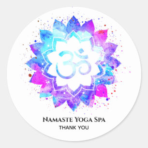 Sticker Rond *~* Lotus OM Mandala Symbole spirituel de l'Aum Fl