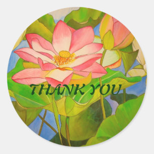 Sticker Rond Lotus rose nénuphar aquarelle peinture