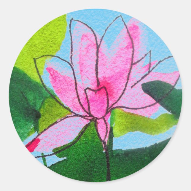 Sticker Rond Lotus rose nénuphar mariage à fleurs (Devant)
