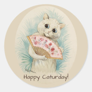Sticker Rond Louis Wain Chat blanc avec ventilateur CC0388