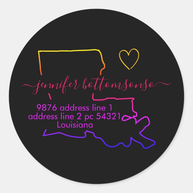 Sticker Rond Louisiane adresse de retour Signature arc-en-ciel (Devant)