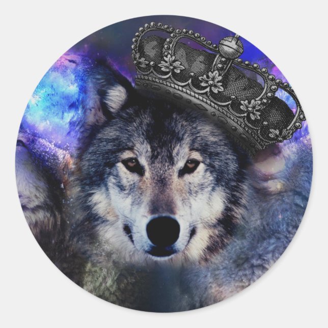 Sticker Rond Loup d'animal dans la couronne (Devant)