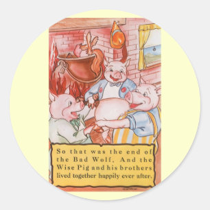 Sticker Rond Loup de Cuisine de trois petits cochons, conte Vin