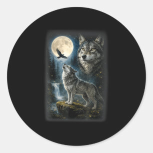 Sticker Rond Loup de la nature forêt arbres loups animal sauvag
