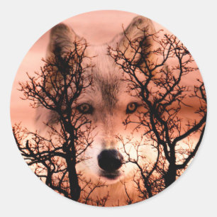 Sticker Rond Loup d'esprit