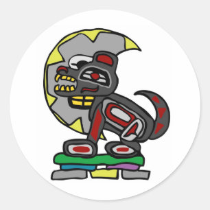 Sticker Rond loup et lune