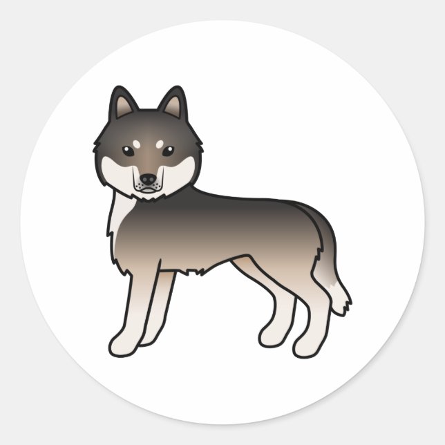 Sticker Rond Loup foncé Gris Sibérien Husky mignon chien de des (Devant)