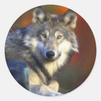 Sticker Rond Loup gris, Espèces menacées Photographie numérique