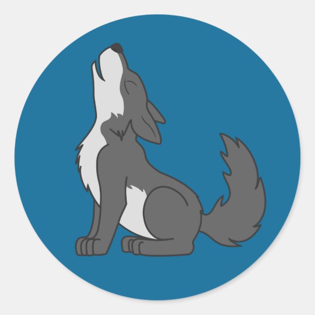 Sticker Rond Loup gris hurlant avec marques naturelles (Devant)