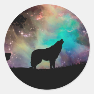 Sticker Rond Loup hurlant dans l'univers