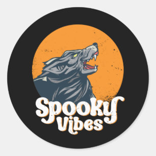 Sticker Rond Loup hurlant sur la Lune Vibes Éffrayantes Hallowe