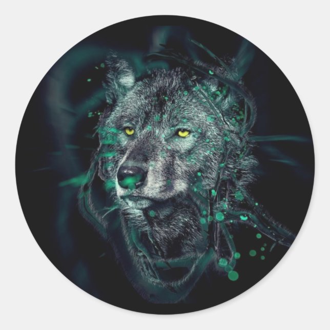 Sticker Rond loup indien Abstrait (Devant)