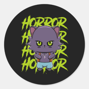 Sticker Rond Loup-loup-garou mignon et Lycanthrop d'horreur d'A