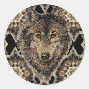 Sticker Rond Loup, loups, animal sauvage, nature,