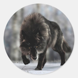 Sticker Rond Loup noir en colère