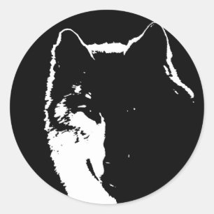 Sticker Rond Loup noir et blanc