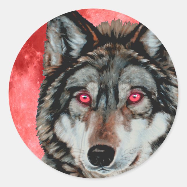Sticker Rond Loup rouge de lune (Devant)
