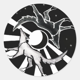 Sticker Rond Loups du soleil et de la lune