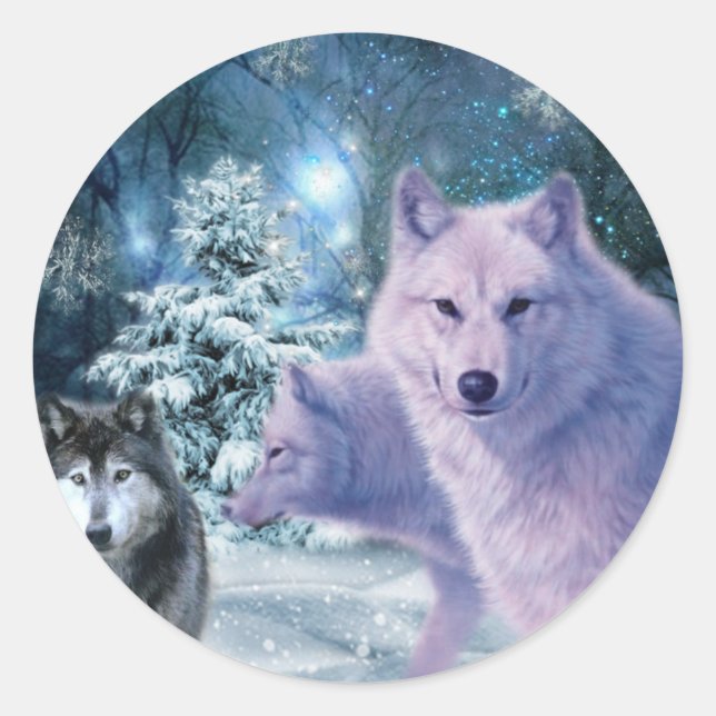Sticker Rond Loups sauvages majestueux dans la forêt (Devant)