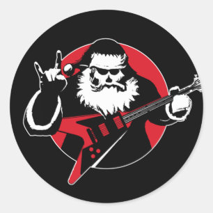Sticker Rond Lourd métal Santa Claus Jouer de la guitare