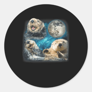 Sticker Rond Loutres De Mer Drôle Avec Mème De Lune Animal Pour