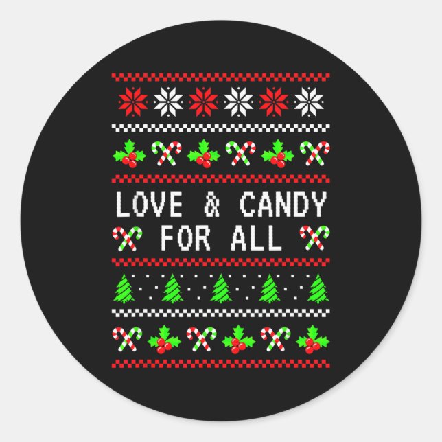 Sticker Rond Love And Candy Christmas Candy Cane Ugly Christmas (Devant)