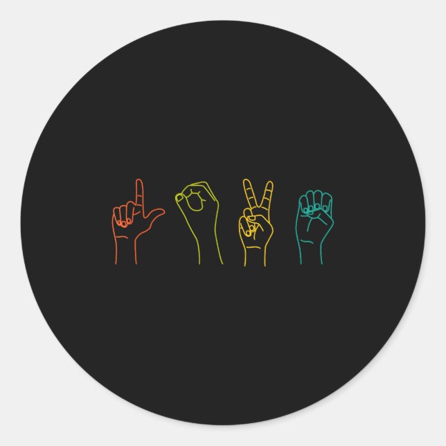 Sticker Rond Love Asl Sign Language Alphabet Valentines Day  (Devant)