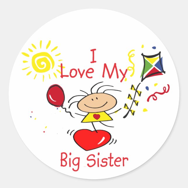 Sticker Rond Love Big Sister Stick Figure Girl (Devant)