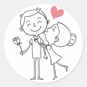 Sticker Rond Love Bride Groom Coeur noir et blanc Mariage