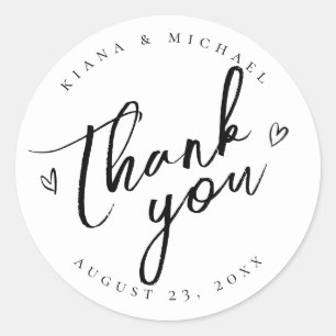 Sticker Rond Love Calligraphie Merci Coeurs Black ID940