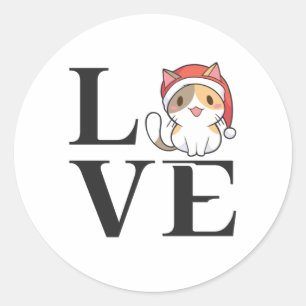 Sticker Rond Love Cats - Père Noël Kitten