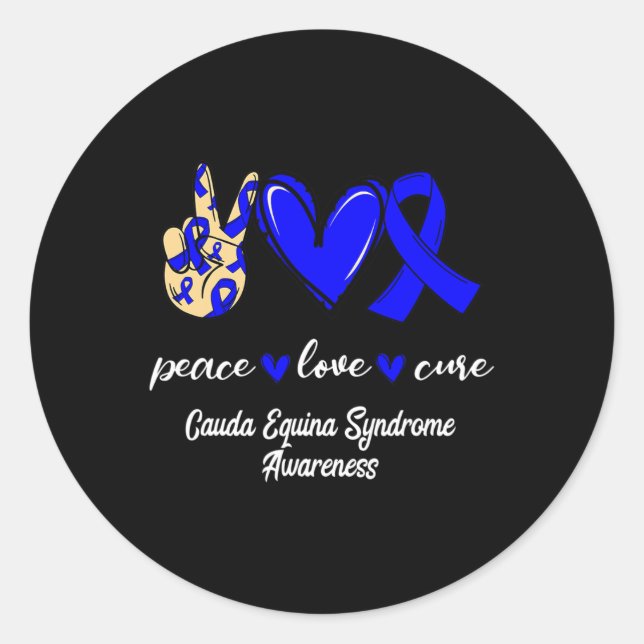 Sticker Rond Love Cure Cauda Equina Syndrome Blue Awareness (Devant)