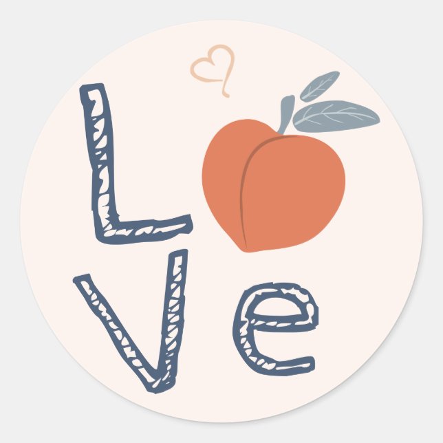 Sticker Rond LOVE Design Peach avec forme de coeur (Devant)