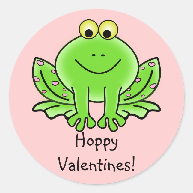 Sticker Rond Love Frog Drôle Salutation : Hoppy Valentine's Day (Devant)