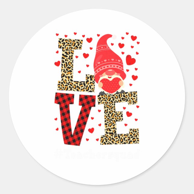 Sticker Rond Love Gnome Teacher Squad Valentines Day Teacher St (Devant)