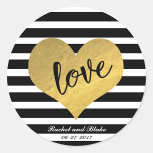 Sticker Rond Love Gold Heart Design