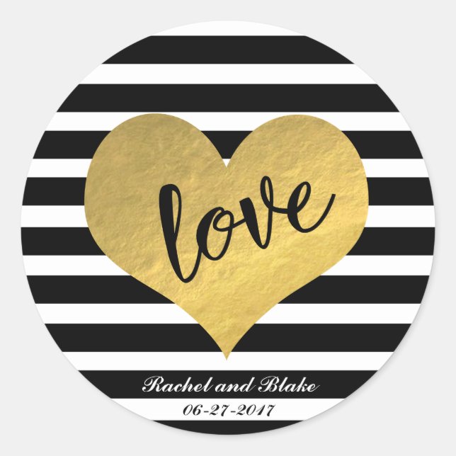 Sticker Rond Love Gold Heart Design (Devant)