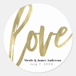 Sticker Rond LOVE Gold Modern Typographie Mariage Faveur