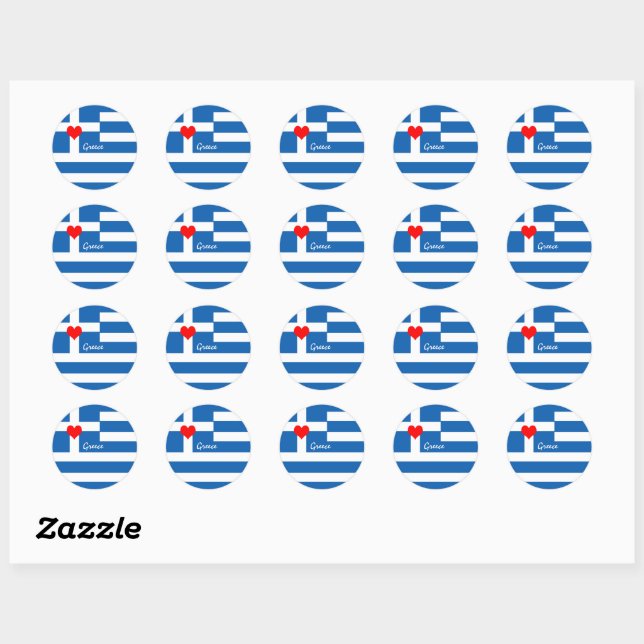 Sticker Rond Love Greece & Heart, drapeau grec Voyage / sports (Feuille)