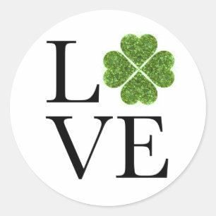 Sticker Rond LOVE green sparking clocher shamrock st patrick da