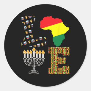 Sticker Rond Love Happy Kwanzaa Africa Carte Kinara Bougies Afr