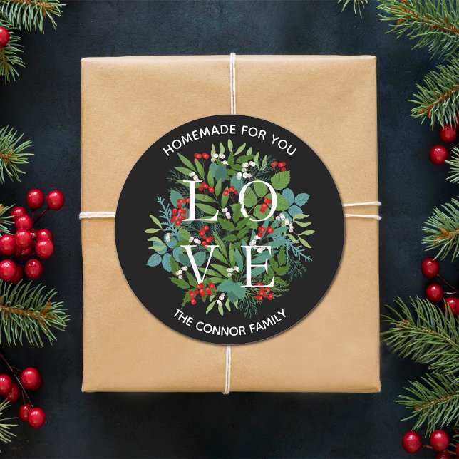 Sticker Rond LOVE Holly Berries Noël maison (Créateur téléchargé)