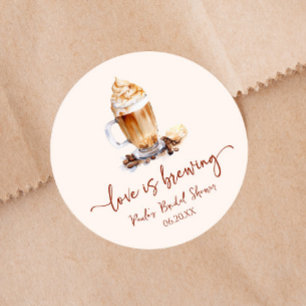 Sticker Rond Love Is Brewing Café Mariage Shower