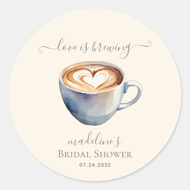 Sticker Rond Love is Brewing Coffee Bridal Shower (Devant)