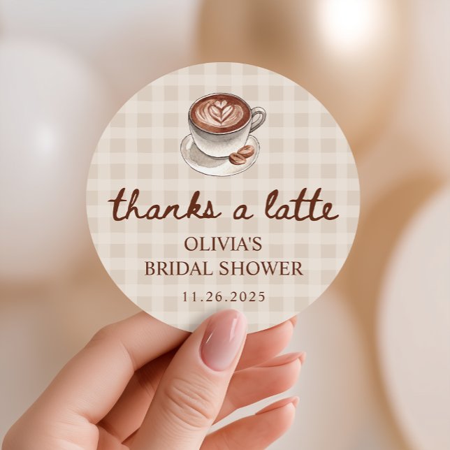 Sticker Rond Love is Brewing Gingham Coffee Bridal Shower Favor (Créateur téléchargé)