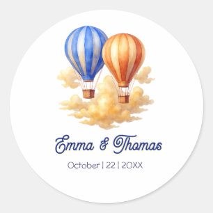 Sticker Rond Love Is in the Air Hot Air Balloon Travel Mariage