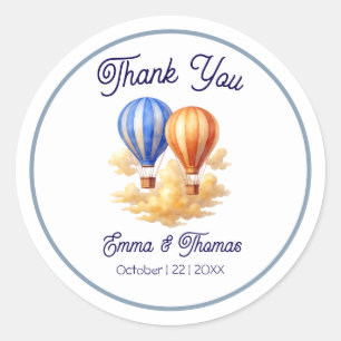 Sticker Rond Love Is in the Air Hot Air Balloon Travel Mariage